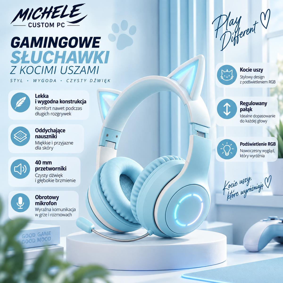 Cuffie gaming Bluetooth con orecchie da gatto e illuminazione RGB 🎧🐱