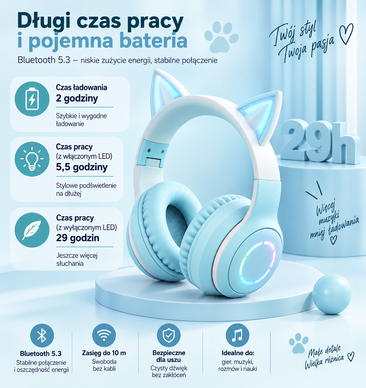 Cuffie gaming Bluetooth con orecchie da gatto e illuminazione RGB 🎧🐱