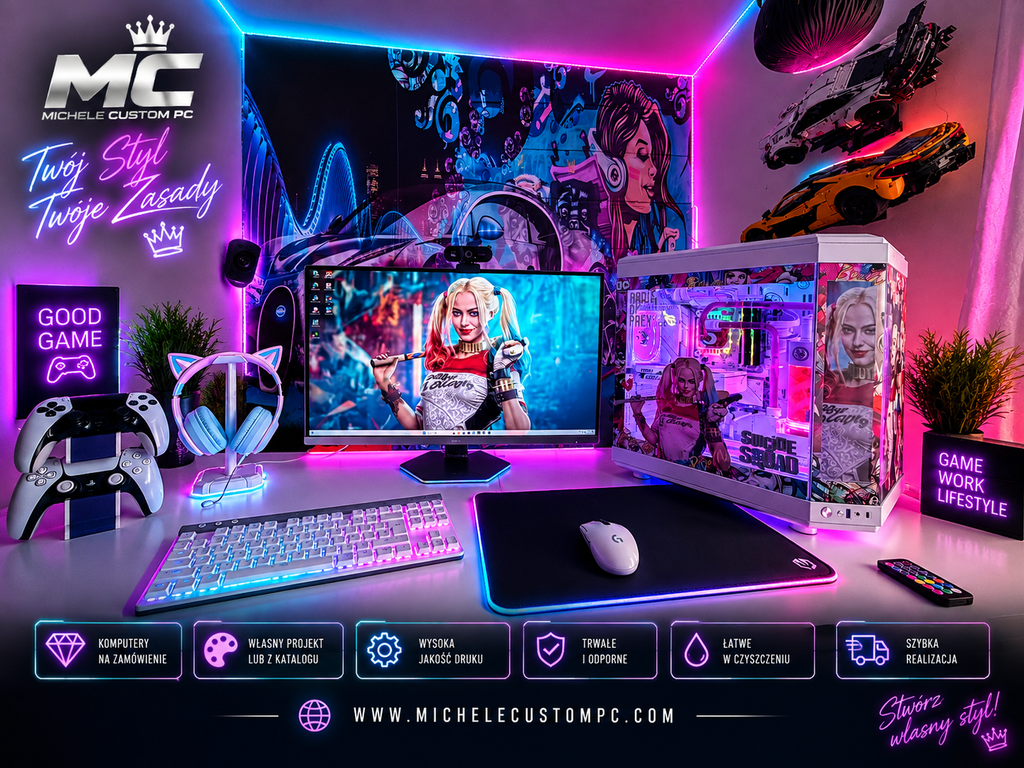 HARLEY QUINN custom pc  Ryzen 7 | RTX 5060 | 64GB DDR5 | CUSTOM WATER COOLING | LCD.