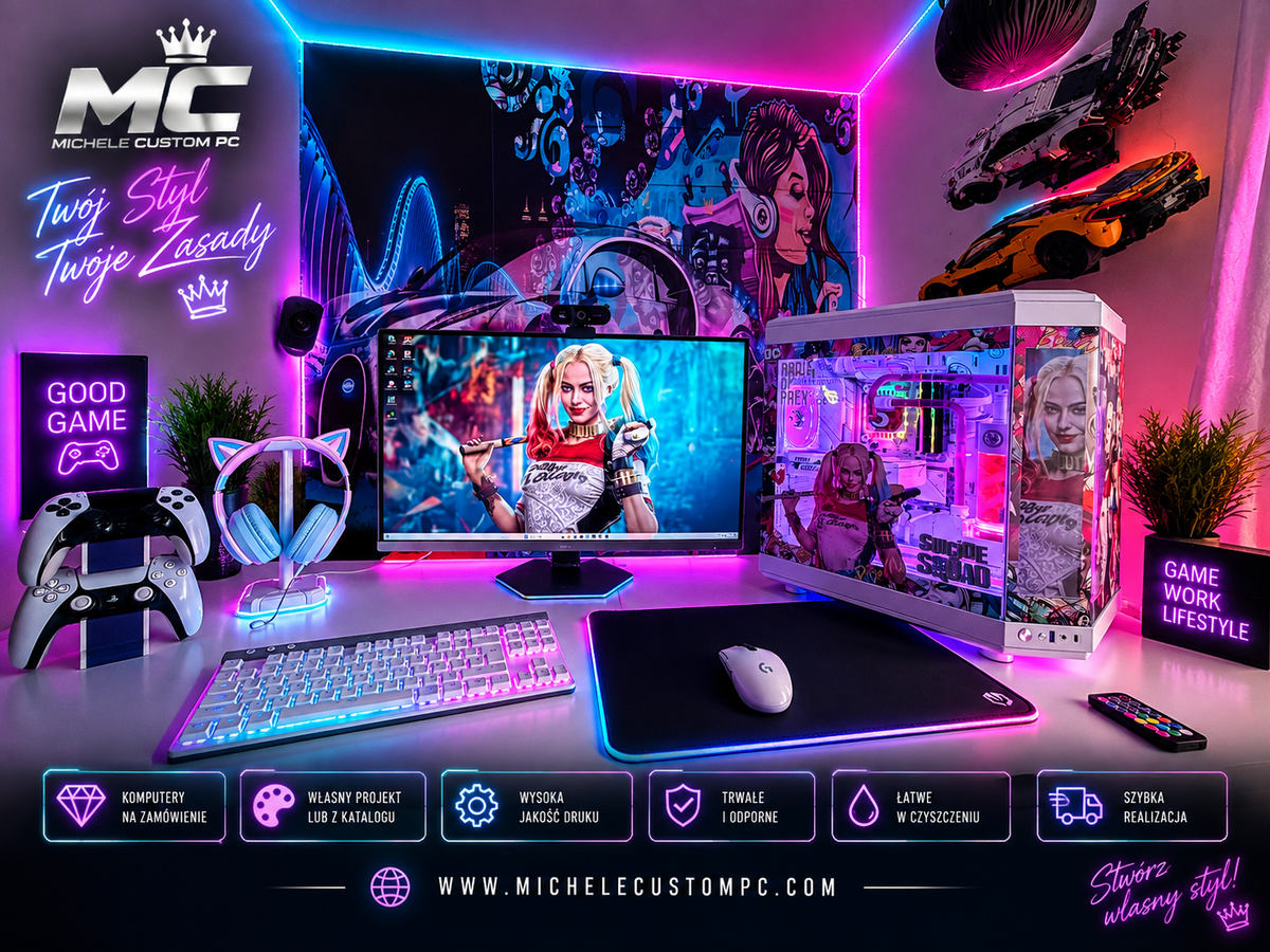 HARLEY QUINN custom pc  Ryzen 7 | RTX 5060 | 64GB DDR5 | CUSTOM WATER COOLING | LCD.
