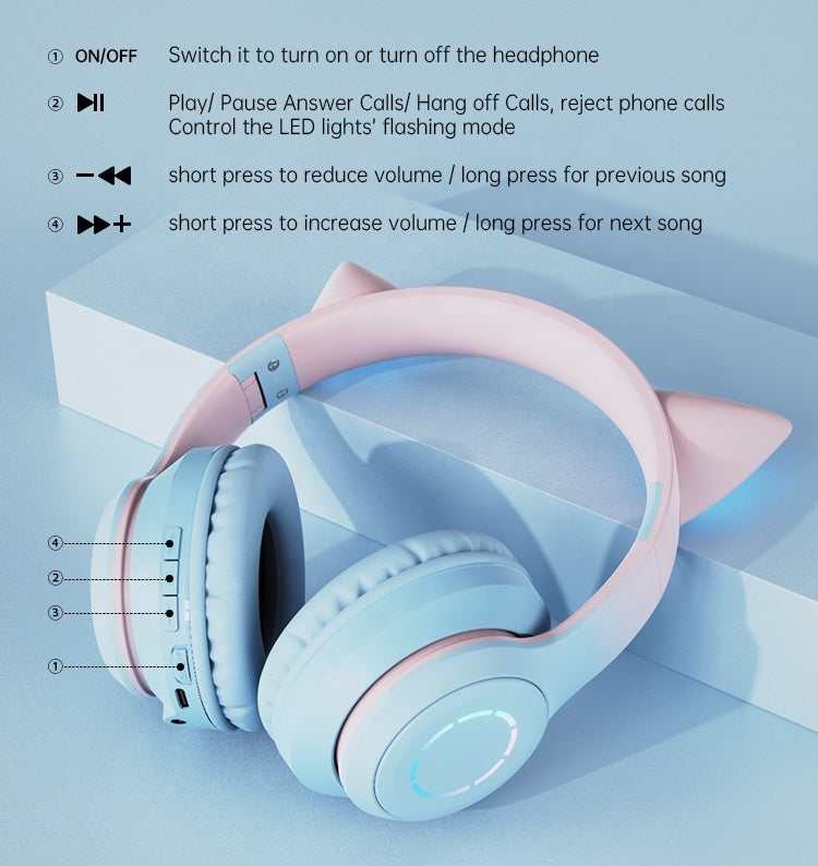 Cuffie gaming Bluetooth con orecchie da gatto e illuminazione RGB 🎧🐱