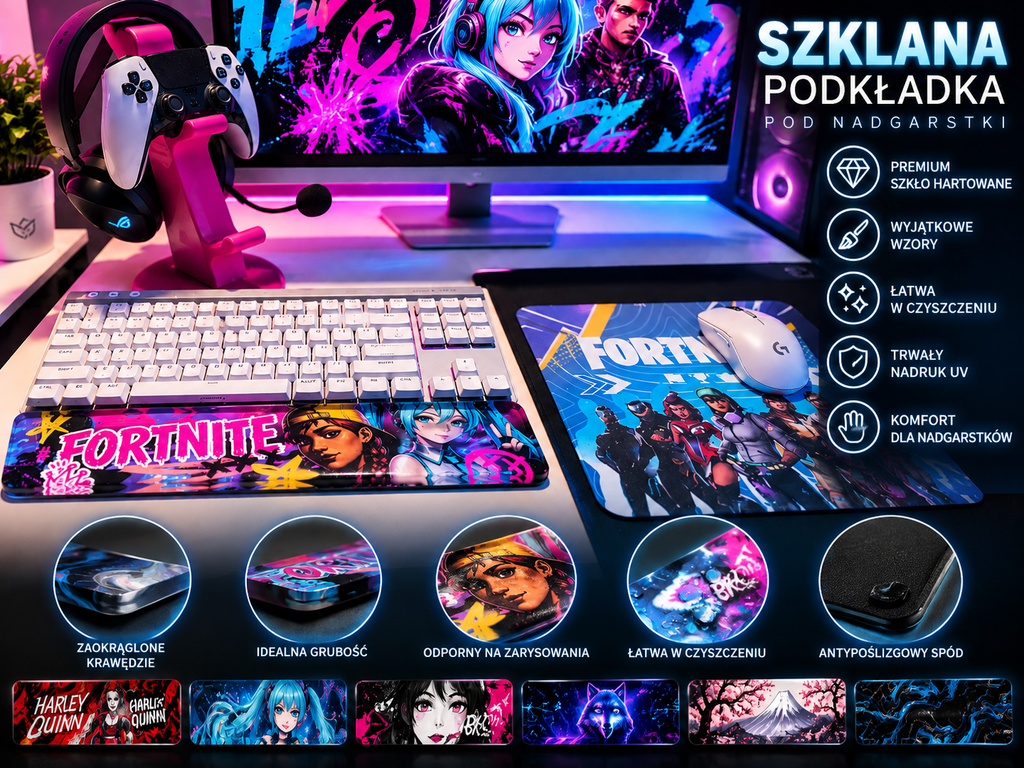 FORTNITE Gaming Glass Keyboard Wrist Rest – szklana podkładka pod klawiaturę.