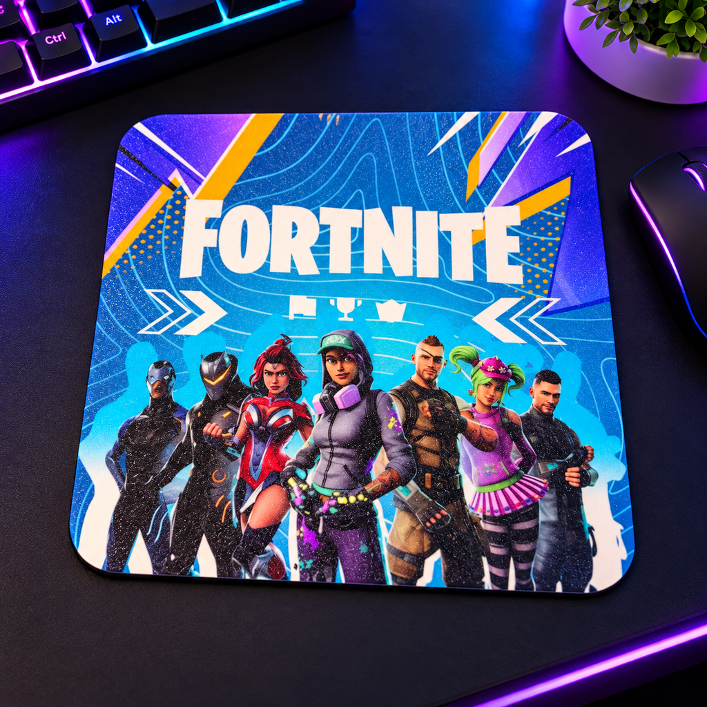 Szklana podkładka pod mysz 25×25 cm z nadrukiem Fortnite – personalizowana podkładka gamingowa na biurku